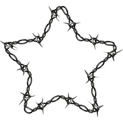 Barbed Wire Star Shape Outline on Transparent Background Symbolizing Danger or Protection Stark Black and White Contrast Minimalist Design