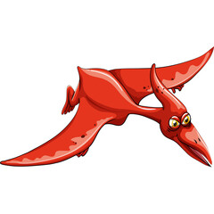 A cartoon red pterodactyl in flight isolated on a white background with visible pixelation suggesting a retro video game aesthetic © aristiana