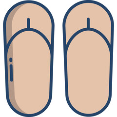 Light Brown Flip Flops with Dark Blue Outline on Transparent Background for Summer or Beach Wear