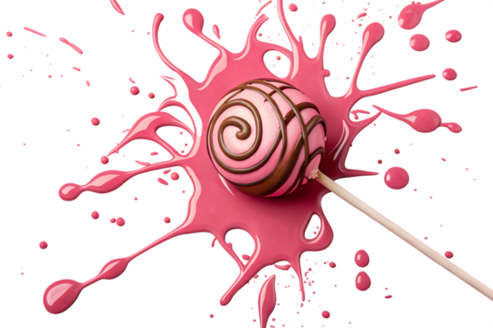 Pink swirl cake pop splatter isolated on transparent background