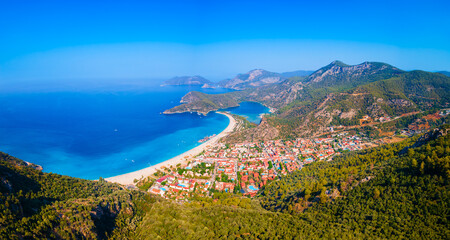 Oludeniz beach aerial panoramic view in Turkey