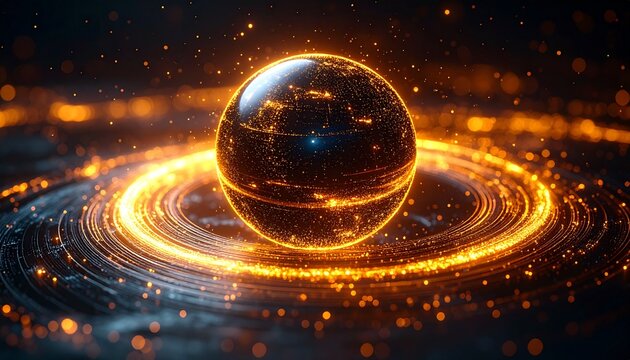 Enchanted visualization of fintech blockchain clusters, radiant networks, and glowing algorithmic lines pulsing through a dark digital environment.