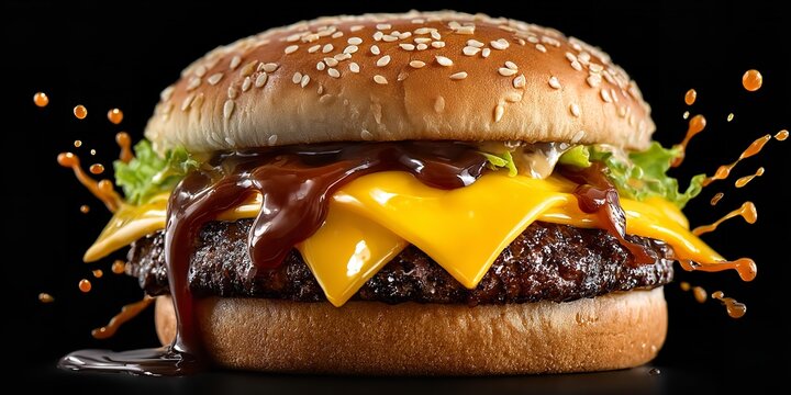 Close-up of a hamburger on a black background