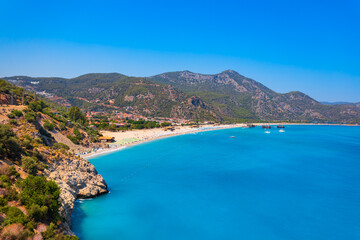 Fototapeta premium Oludeniz beach aerial panoramic view in Turkey