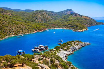 Fototapeta premium Gemiler or St. Nicholas Island aerial panoramic view in Turkey