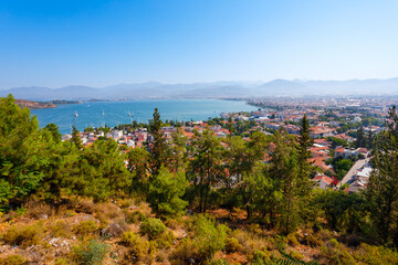 Fethiye city aerial panoramic view in Turkey