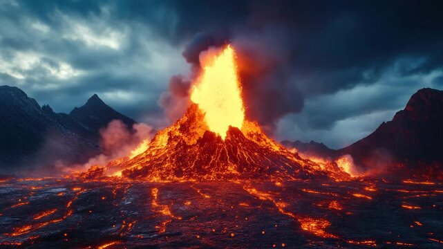 Volcano Eruption, Epic scene where animals escape from a volcanic eruption