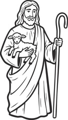 Obraz premium Jesus as The Good Shepherd vector illustration 