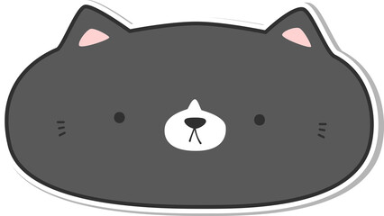 Funny chubby gray cat face cartoon sticker style