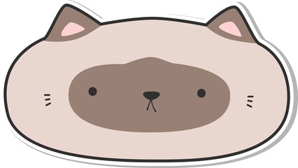 Funny chubby siamese cat face cartoon sticker style