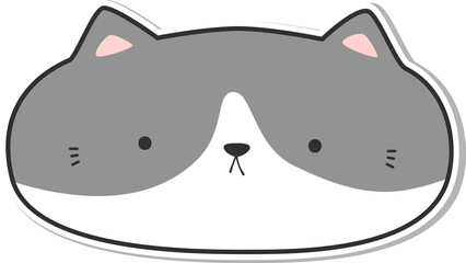 Funny chubby tuxedo cat face cartoon sticker style