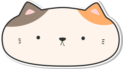 Funny chubby calico cat face cartoon sticker style