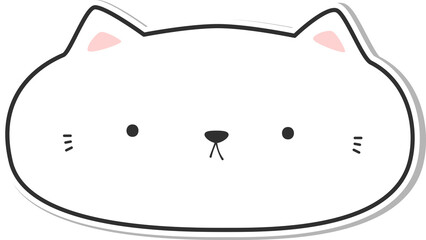 Funny chubby white cat face cartoon sticker style