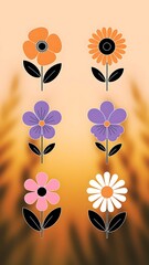 Flowers icon set. Flowers isolated on transparent background. Flowers in modern simple. Cute round flower plant nature collection. Vector illustrator.