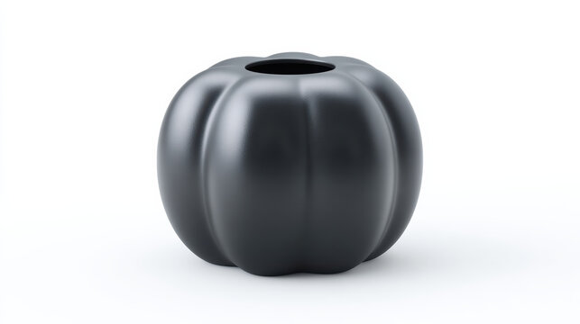 Spooky black pumpkin decoration for modern Halloween. An isolated object on white background, perfect for minimalist seasonal home decor