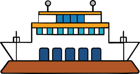 Illustration of a large passenger ferry with multiple decks and windows isolated on transparent background