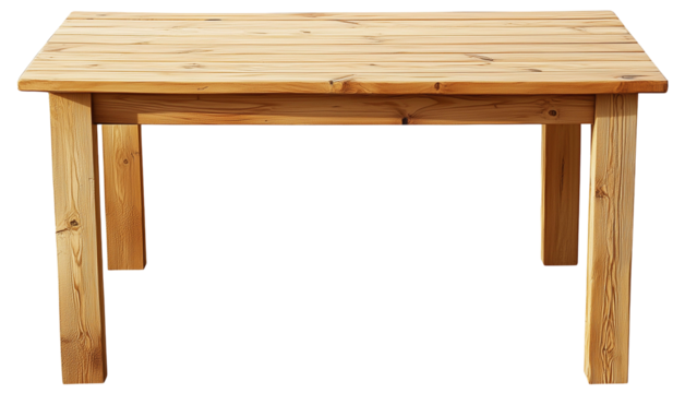 Wooden table isolated on white background transparent PNG clipart.