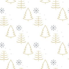 Minimal Christmas Tree and Snowflake Pattern. Modern minimal winter design perfect for holiday wrapping paper, textile, greeting cards, and decor.