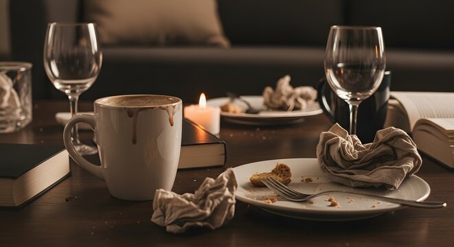 Cozy Book Club Aftermath Messy Table