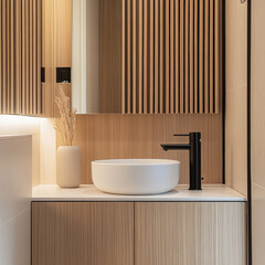 Modern bathroom interior with sleek sink and faucet luxury design