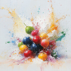 Colorful fresh fruits splashing in water painting
