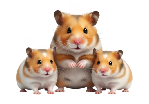 Cute hamster family portrait png, rodent pets, golden hamsters, animal lovers, pet illustration, digital art, transparent background isolated on transparent background