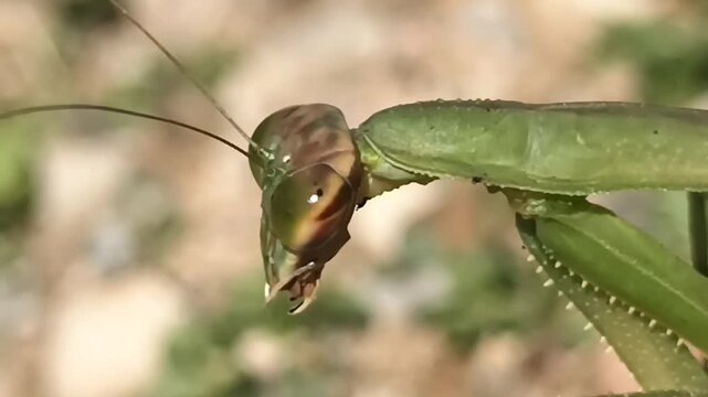 

극단적 클로즈업: 녹색 사마귀의 머리와 큰 눈, 낫 모양 앞다리 디테일 4
Extreme Close-up: Green Praying Mantis Head and Compound Eyes Detail, Sickle-like 

