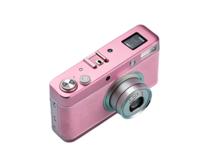 Pink digital camera isolated on transparent background