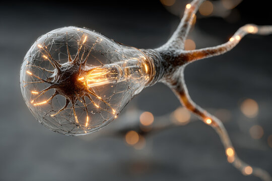 Abstract visualization of a neural network using an incandescent light bulb as an example.