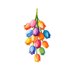 Bunch of colorful tulips isolated on transparent background watercolor illustration