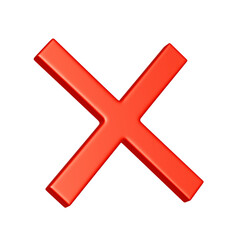 斜めに傾いた赤いバツマークの3DCGアイコン。リッチな質感の不正解マークのイラスト素材