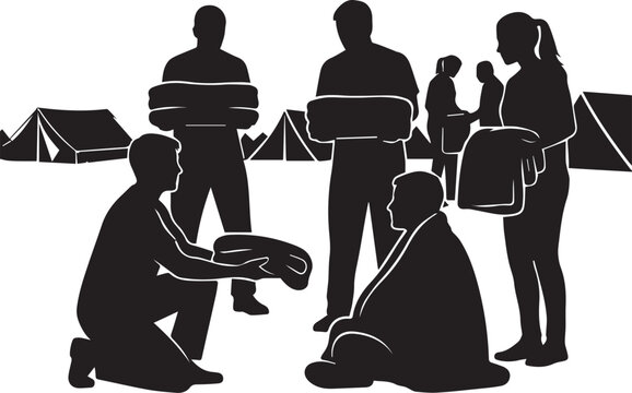 International volunteer day diverse group of people helping at a camp with tents - Powered by Adobe