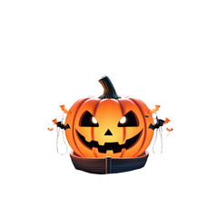 Halloween pumpkin with bats isolated on transparent background