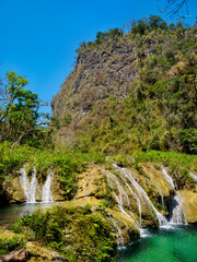 Waterfall at Cahabon River, Semuc Champey Natural Monument, Lanquin, Alta Verapaz Department, Guatemala