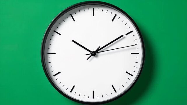 Modern minimalist analog clock against a vibrant green background