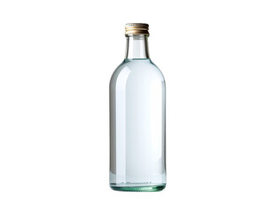 Naklejka premium Clear Glass Bottle Filled With Clear Liquid With Golden Cap on a Transparent Background Isolated Object Studio Shot