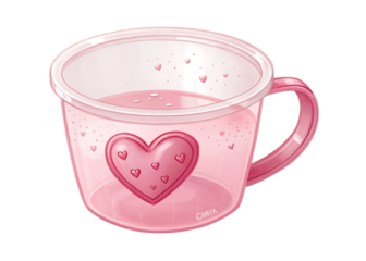 Pink heart mug isolated on transparent background