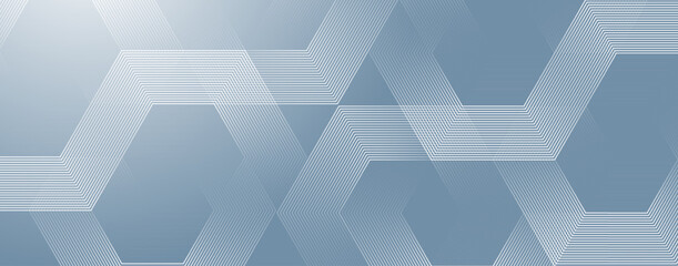 Fototapeta premium Digital hexagonal blue abstract background. Digital futuristic technology concept with hexagons. Geometric stripe line art design for poster, brochure, cover, banner, website, header