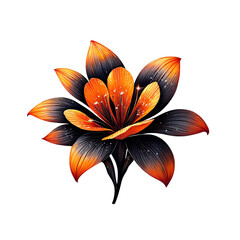 An intricate black and orange flower with sparkling details isolated on transparent background