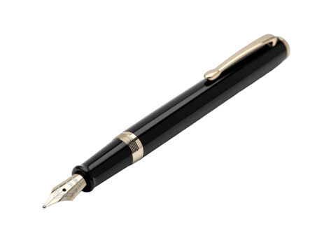 Elegant Black Fountain Pen with Gold Trim Isolated on Transparent Background Professional Studio Shot