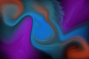 Abstract swirling gradient of vibrant purple blue orange and black colors with textured lines background