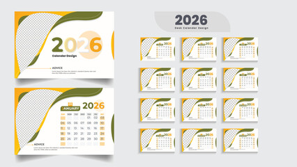 2026 Desk Calendar Design Template | Minimal & Modern Corporate Calendar