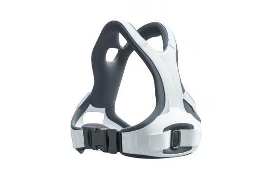 Gray and white dog support harness for mobility assistance, pet rehabilitation aid, veterinary use, isolated on transparent background