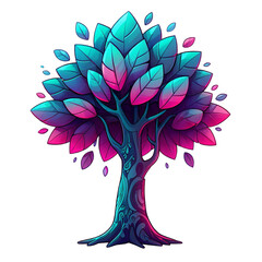 Colorful tree with vibrant leaves isolated on transparent background, art design