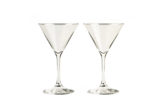 Two martini glasses cocktail glassware barware drinkware alcohol beverage celebration party isolated on transparent background