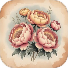 Bunch of Peony Flowers Hand Drawn Illustration