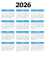 Calendrier fran&ccedil;ais pour 2026