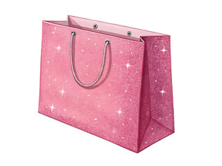 Sparkly pink gift bag isolated on transparent background