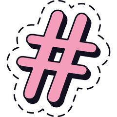 Pink Hashtag Symbol Icon With Dashed Outline and Shadow Effect Isolated On White Background
