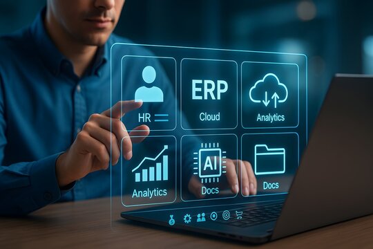 Modern HR ERP cloud analytics interface for business productivity and digital transformation
